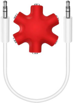 TrustShip Red, White Rockstar 6 Port Jack Multi Headphone Audio Splitter Phone Converter|Usable up-to 5 Device Phone Converter