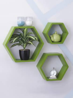 TechHark Hexagon wooden wall shelf floating shelf MDF (Medium Density Fiber) Wall Shelf