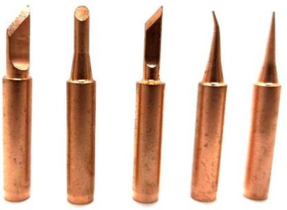 ARONET 60W Soldering iron station copper Bits of 5 different shapes Conical 900M T-4C, K-type 900M T-K, Round tip 900M T-3.2D, Pointed needle tip & Curved tip (Pack of 5 bits) suitable for 936 / 937 Series Soldering Iron Station 60 W Simple (Round, Conical, Pointed, Flat Tip) 60 W Simple
