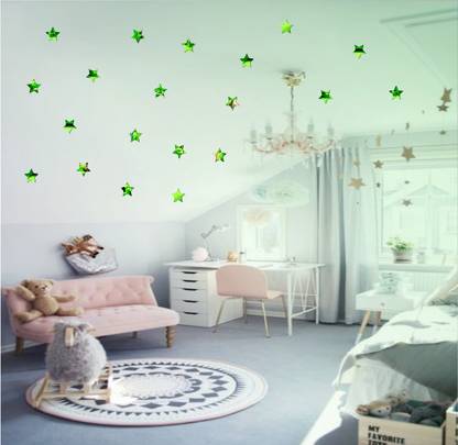 Sticker Hub 11 cm Acrylic Stars 3D mirror wall sticker (Neon) Self Adhesive Sticker