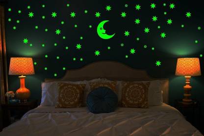 Flipkart SmartBuy 30 cm Galaxy of Stars Moon and 49 Stars Radium Glow in The Dark' wall stickers For Bedroom/living room Home decor Glow in the Dark Sticker