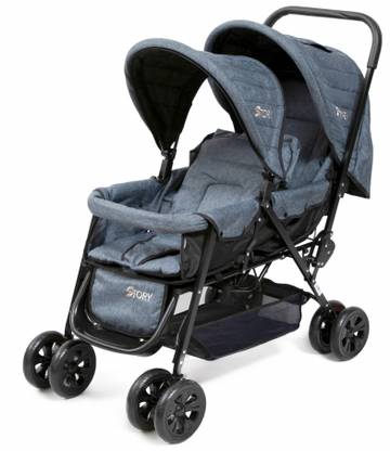 Little Story Double Twin Baby Stroller Pram| Shock Proof| Extra Wide Seat| Wide Canopy| Rotating Wheels| Big Basket| Fully Recylinable| Newborn Baby/Kids,0-3 Years Twin Strollers & Prams