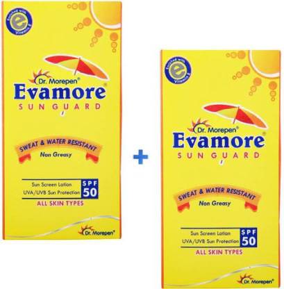 Dr. Morepen Sunscreen - SPF 50 PA++ Evamore Sun Guard SPF-50 PA++ 2x100ml (Pack of 2) (200 ml)