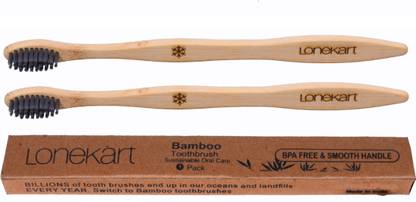 Lonekart Premium Bamboo Toothbrush - Adult 2-Piece BPA Free Charcoal Activated Soft Bristles Ultra Soft Toothbrush