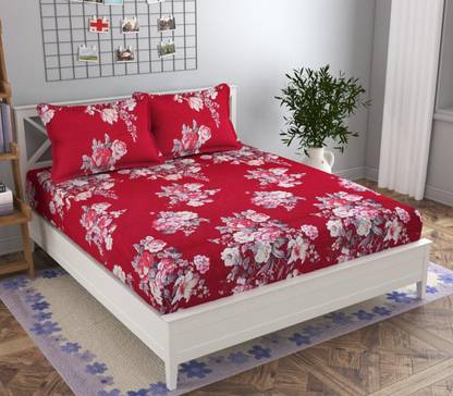 PKG ENTERPRISES 200 TC Polycotton King Floral Fitted (Elastic) Bedsheet