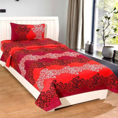 Bhagwati Handloom 185 TC Cotton Single Self Design Flat Bedsheet
