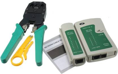 BIGGEAR 0809-CRMPG-LANTESTOR Combo Pack of RJ45 RJ11 RJ12 CAT5 LAN Network Tool Kit with 3 in 1 Modular Crimping Tool for RJ11/RJ45 LAN Cable Manual Crimper