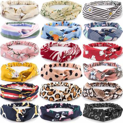 LACE IT Women's Soft Fabric Hair Band Printed Criss Cross Twisted Cute Hair Accessories Elastic Head Wrap Headbands In Multi Color-Pack of 12 Hair Band