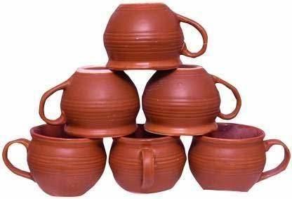 THE N S GIFT CRAFT Mitti Kullad with Handle Tea Cup set/ Cup Set/ Coffee 6 pcs Ceramic Coffee Mug