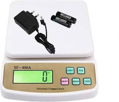 RTB SF-400A Digital Electronic Weight Machine for Home Kitchen, Shop,Weighing Scale Kitchen | Weigh Food, Fruits, Vegetables, Upto 10 KG | Small, Portable |with Adaptor White Weighing Scale