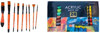 ART PAVILION The Pingaksho | Artpavillion Combo Acrylic Paint Set of 30ml 24 Shade & Signature Brush Set of 9pcs