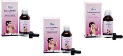 DHOOTAPAPESHWAR Balchaturbhadrika Syrup (Pack of 3) is an Ayurvedic medicine, used since the ancient times for its use in common ailments, especially in children including cold, cough, vomiting and diarrhoea.