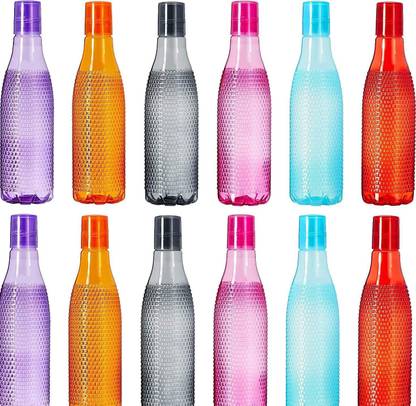 Shopmart Checkered Pattern Unbreakable Plastic Water Bottle Set (Set of 12) 1000 ml Bottle