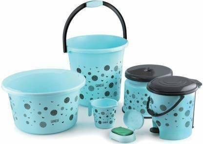 Ingeniero Bathroom Dura set With Bucket (20ltr), Basin 20 (20ltr), Mug (1ltr),Bath Stool, Paddle Bin 20 L Plastic Bucket