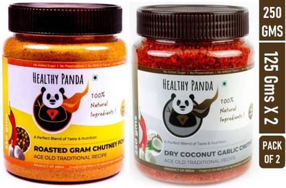 HEALTHY PANDA Roasted Bengal Gram Dal/ Chana Dal/ Fried Gram/ Puthani Chutney/Dal Podi and Dry Coconut Garlic/ Khobra Lasun/ Kobbari/ Dry Nariyal Chutni - 125 Gram Pack each Chutney Powder