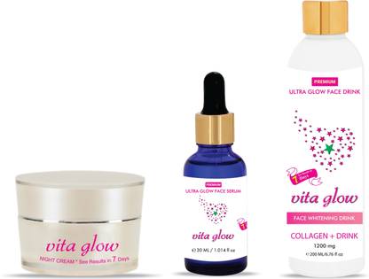 vita glow Skin Whitening Cream, Serum & Drink | Melanin Reduction | Skin Brightening | Lightens and Brightens Skin | Anti Pigmentation |Natural Drink | Skin Lightening & Whitening drink with Glutathione| Remove dark Spots | Anti Pigmentation | Full Body Lightening |100% Natural and Safe for Women and Men