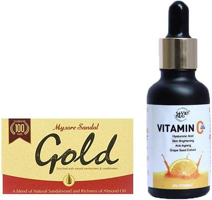 Mysore Sandal Gold Soap, 125 Grams With Stylento Vitamin-C Face Serum 30ml