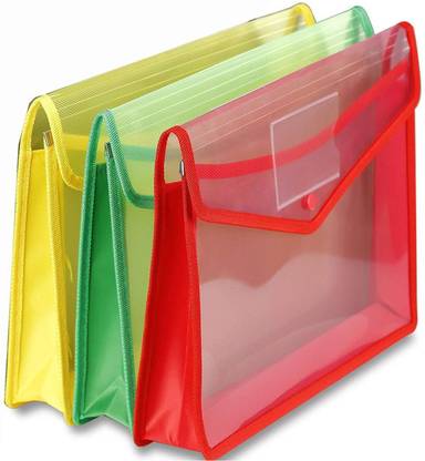 JDENTS Plastic A4 Documents File Storage Envelope Folder Bag with Snap Button - Set of 3 Certificate Holder Document for Certificates Legal/Brief Plastic A4 size File Folder Or Stroage Bag