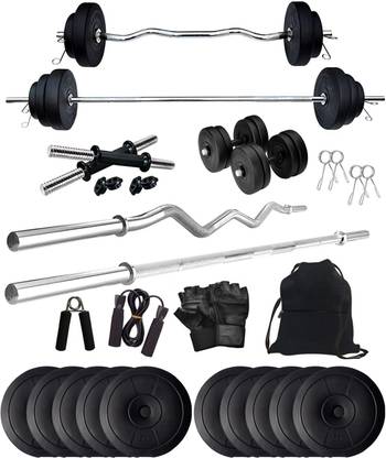 STARX 50 kg PVC 50KG Weight Plates with 3Ft Curl Rod and 5Ft Straight Rod with Gym Accessories Home Gym Combo (5KG x 10 Plates - 50KG) Home Gym Combo