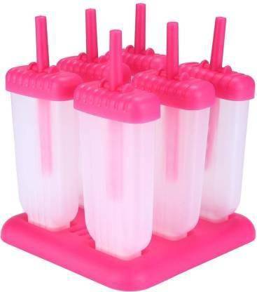 Miranshi Enterprise Plastic Reusable Popsicle ice Candy Mould Tray with Sticks, Candy Maker, Candy ice Stick Trays, Candy ice Cream, Candy Box,Kulfi Maker Mould(6 Mould) Pink Plastic Ice Cube Tray