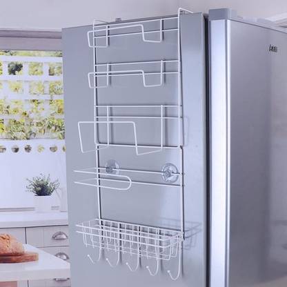 IKALAA Utensil Kitchen Rack Iron Multi Layer Fridge Side Hanging Foldable Shelf Rack With Hook