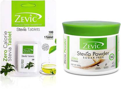 Zevic Zero Calorie Stevia white 100 Tablets & Stevia Powder -200gm | Made with Stevia Extracts | Ideal for People Managing Weight | Healthy Substitute for Sugar, Honey & Other Sweetener