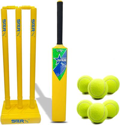 STARX Thrill Fox Heavy Duty First Grade HD Plastic Cricket Kit-Bat +Wicket + 6Balls Only Cricket Kit