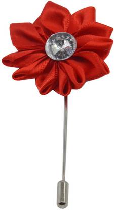 Shiv Jagdamba Men's Crystal Red Flower Lapel Pin Boutonniere for Suit Coat Brooch