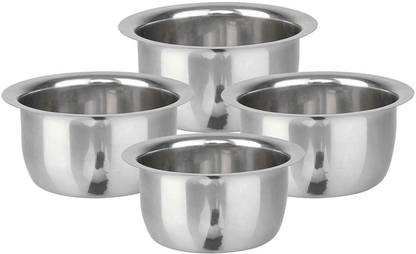 Cutting EDGE Stainless Steel Round Cooking Tope of Size (750ml, 1100ml, 1500ml & 1900ml), Tapeli, Patila, Bhagona - (Set of 4, Curved Base) Cookware Set