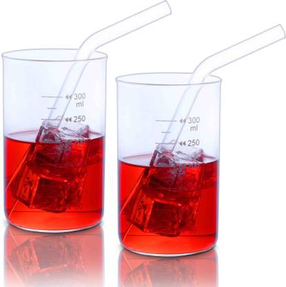 Brew Lab (Pack of 2) Glass Tumbler with Glass Straw Glass Set Water/Juice Glass