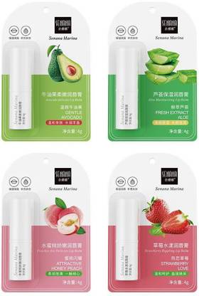 Senana Lip Balm for Men girls combo pack moisturizer lips care exfoliating crystal(Pack of 4) Honey Peach, Aloevera, Strawberry, Avocado