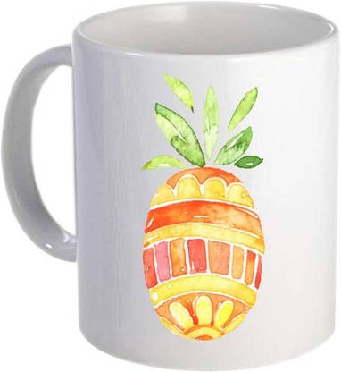 GIFTY BASKET Designer Pineapple Designs Printed white Ceramic Coffee/ Tea Ideal for Everyone , Best Friend , Co-Workers (330ml) Ceramic Coffee Mug