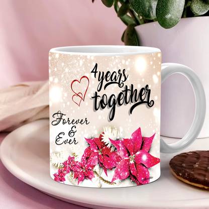 Avavia "4 Years Together" Best Fourth Wedding Anniversary Gift For Him And Her | 4 Year Love Celebration | 4th Anniversary For Husband & Wife | 4th Year Complete In A True Relationship | Best Gift For A True Love | Printed Ceramic Coffee Mug