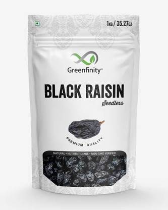 Greenfinity Premium Afghani Seedless Black Raisins - 1Kg Raisins