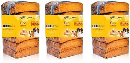 PETS EMPIRE Special Dog Rusk Light and Crispy Bread Toast Egg Flavour Specially Formulated for Dogs 250 GMS (Pack of 3) Egg Dog Treat