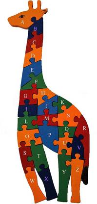 WOODYKRAFT wooden shaped coloured giraffe puzzle with 26 alphabets(a-z) and numbers (1-26) for kids to learn letters and numbers - colour recognition toy.- Multi color