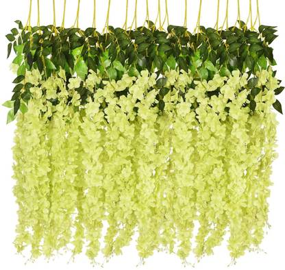 well art gallery Well Art Gallery Artificial Fake Flowers Vine Silk Big Wisteria Hanging Garland String for Party Garden & Home Decoration Garlands Leaves not Include Perfect Product for Decor (Set of 6) (Green) Green Westeria Artificial Flower