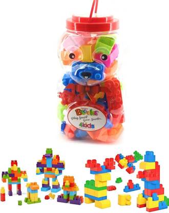 QBIC 52PCS Large Size Building Blocks in Teddy Bear Shaped Container for Kids, Large Size Blocks with Storage Container for Kids