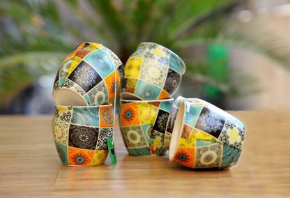 Jimkia Pack of 6 Ceramic Ceramic Ceramic Kullad Cups Pottery Chai Kulhad Ceramic Cup Set Tea Cups Tableware Tea Cups For Home Office | Tea Cups Set | Cup Set Tableware Kitchenware | Coffee Mug (Black)