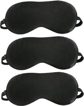 TRUSTROW 100% Mulberry Silk Cool Eye Mask , Ultra Smooth & Easy adjustable Sleep Mask And Blind Fold (Black) combo pack of 3