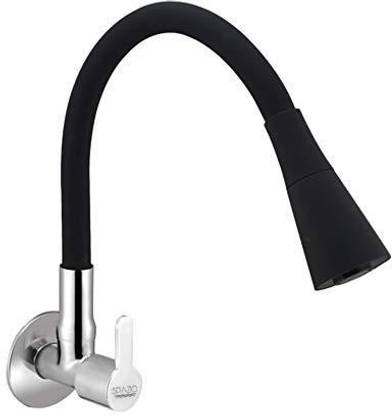 Spazio Fusion Flexo SmartBuy Flexible Sink Faucet - Flxo Play (with 360 Degree Flexible Silicon Hose & Dual Flow Pattern) Hot/Cold Water Tap With Wall Flange - Black Faucet Nozzle
