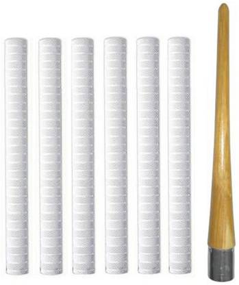 Dinetic Pack of 6 Cricket Bat White Grip (VK) + One Wooden Grip Cone Chevron