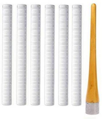 R45 Pair of 6 Cricket Bat White Grip (ST) + One Wooden Grip Cone Chevron
