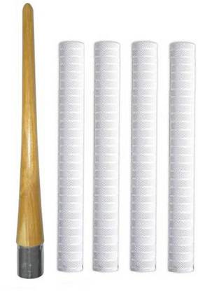 R45 Combo of 4 Cricket Bat White Grip (ST) + One Wooden Grip Cone Chevron