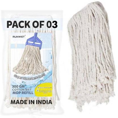 Diem Runwet Wet Mop Refill 300gm Cotton Loop | White | Pack of 3 Mop Head