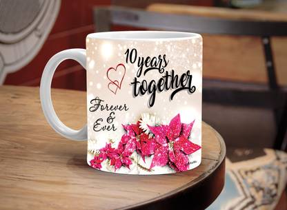 Avavia "10 Years Together" Best Tenth Wedding Anniversary Gift For Him And Her | 10 Years Love Celebration | 10th Anniversary For Husband & Wife | 10th Year Complete In A True Relationship | Best Gift For A True Love | Printed Ceramic Coffee Mug