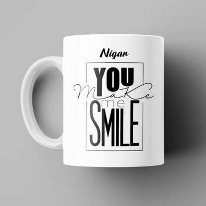 Beautum You make me Smile Nigar Printed White Ceramic Coffee (350)ml, Best Gift for boys, girls, husbands, wives, fiance, fiancee, loved ones, girlfirend, boyfriend, Mom, dad, Grandpa, grandma, grand mother, grand father, mumma papa and Everyone. Model No:BYMS014545 Ceramic Coffee Mug