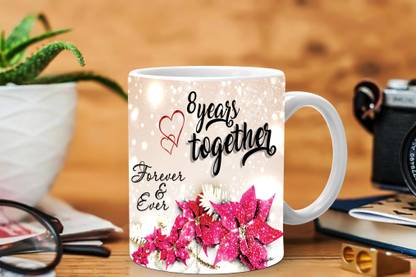 Avavia "8 Years Together" Best Eighth Wedding Anniversary Gift For Him And Her | 8 Years Love Celebration | 8th Anniversary For Husband & Wife | 8th Year Complete In A True Relationship | Best Gift For A True Love | Printed Ceramic Coffee Mug