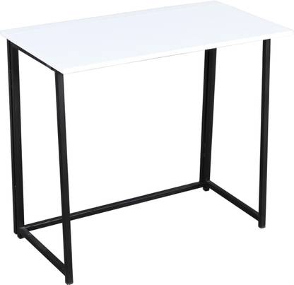 PRITI Small Computer Desk Home Office Desk Fold-able Table Study Writing Desk Workstation for Small Space Offices -White and Black Engineered Wood Study Table