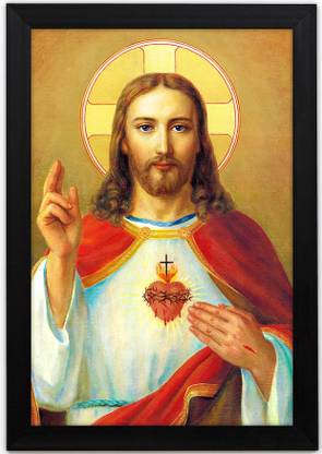 Braj Art Gallery Jesus Christ & the Sacred Heart Photo Frame Digital Reprint 19.5 inch x 13.5 inch Painting
